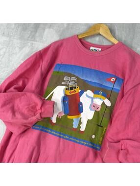 Vintage 1995 Marc Gallant COWS Ice Cream Sweatshirt Adult L Canada Made Pinky